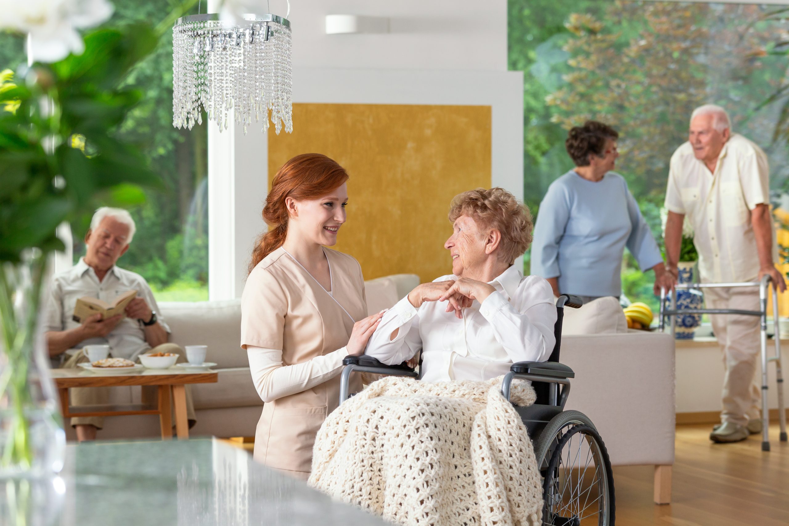 Seniors in a luxury living room